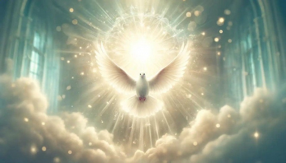 ลัญลักษณ์ของพระวิญญาณคือ นกพิราบ เปรียบเสมือนพระผู้ช่วยเหลือ ผู้ปลอบประโลม และต่อสู้กับเจ้ากรรมหรือเรียกอีกอย่างหนึ่งว่า ญิน ( ผี ) ประจำตัว ทางการจะเรียกว่าวิญญาณประจำตัวทาสของซาตาน เป็นต้น